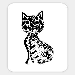 mexican kawaii black cat noir in ecopop totonac floral patterns Sticker